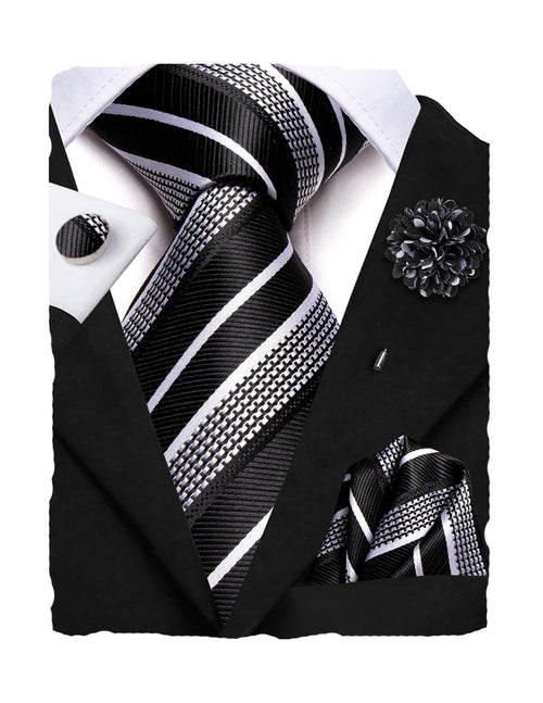Hyerso Tadesse Select Tie Set Woven Silk Ties for Men Handkerchief6 Cufflinks Lapel Pin Set 4PC Formal