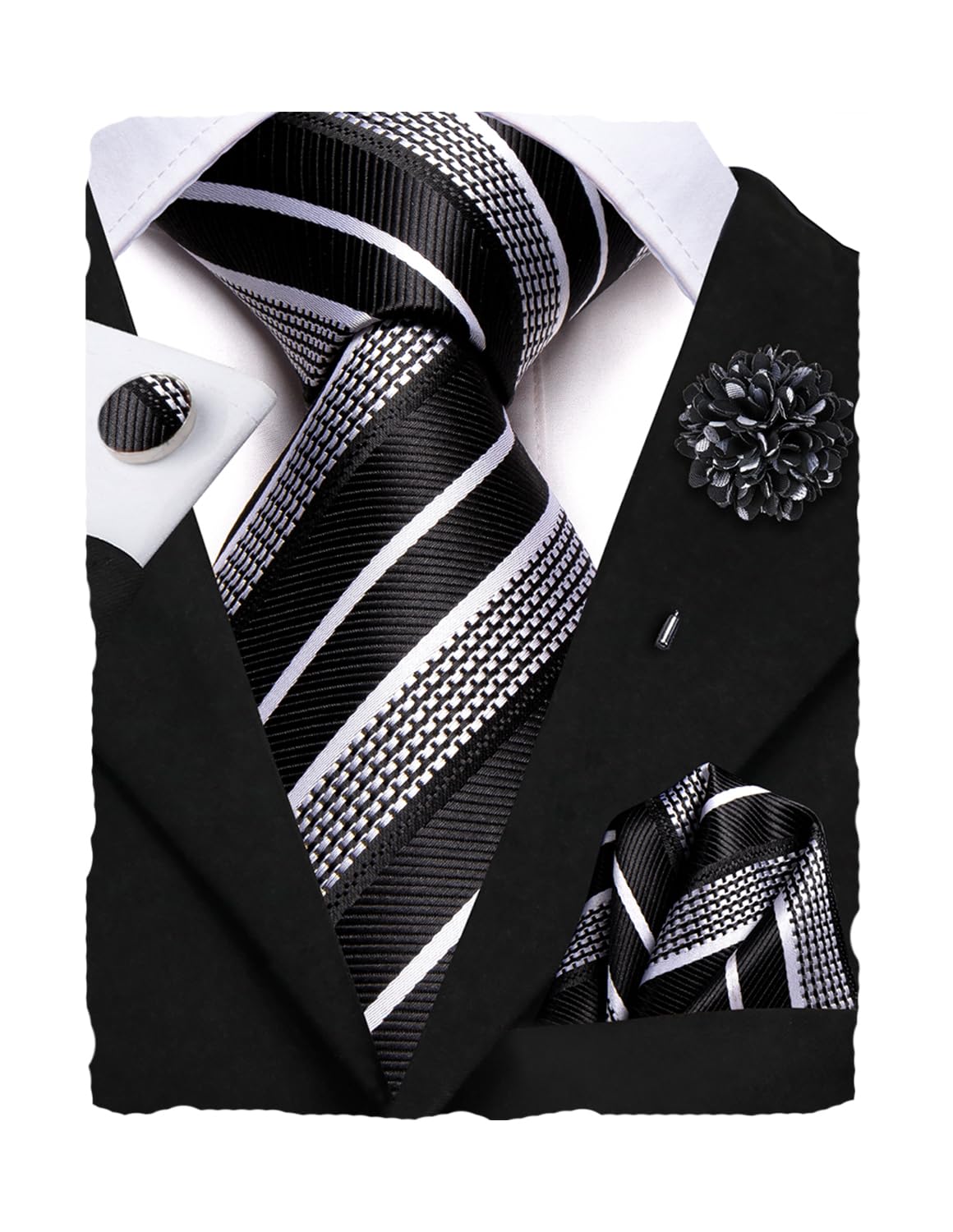Hyerso Tadesse Select Tie Set Woven Silk Ties for Men Handkerchief6 Cufflinks Lapel Pin Set 4PC Formal